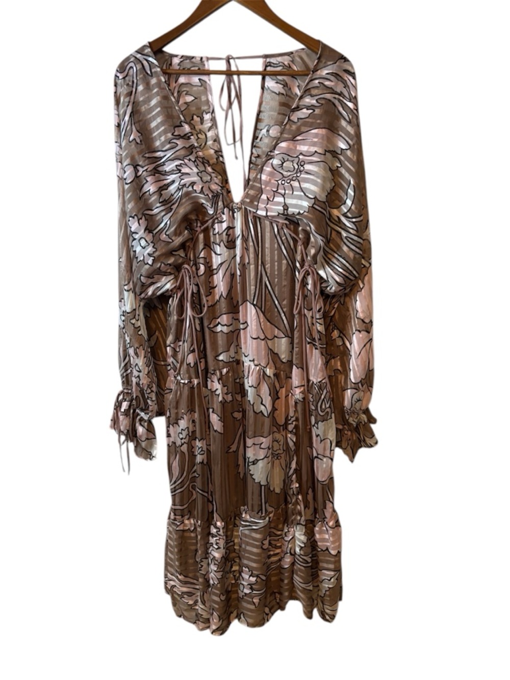 ASOS Pink and Brown Floral Midi Dress Size 14 - Picture 6 of 9